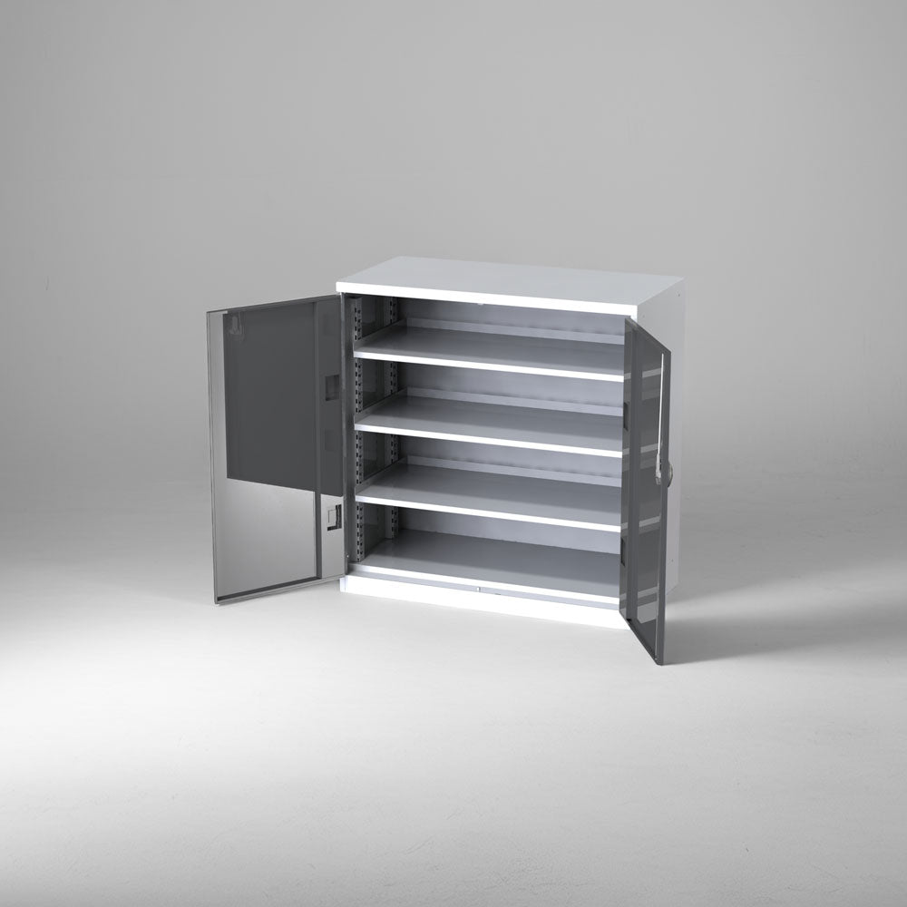 Kleiner Regalschrank mit Flügeltüren, höhenverstellbaren Fachböden & individueller Farbwahl aus 28 Varianten