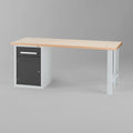 Arbeitstisch 2000 800/T1 mit Unterbauschrank, Schublade & Türe – ideal für Werkstätten. Hocker und Stuhl geeignet.