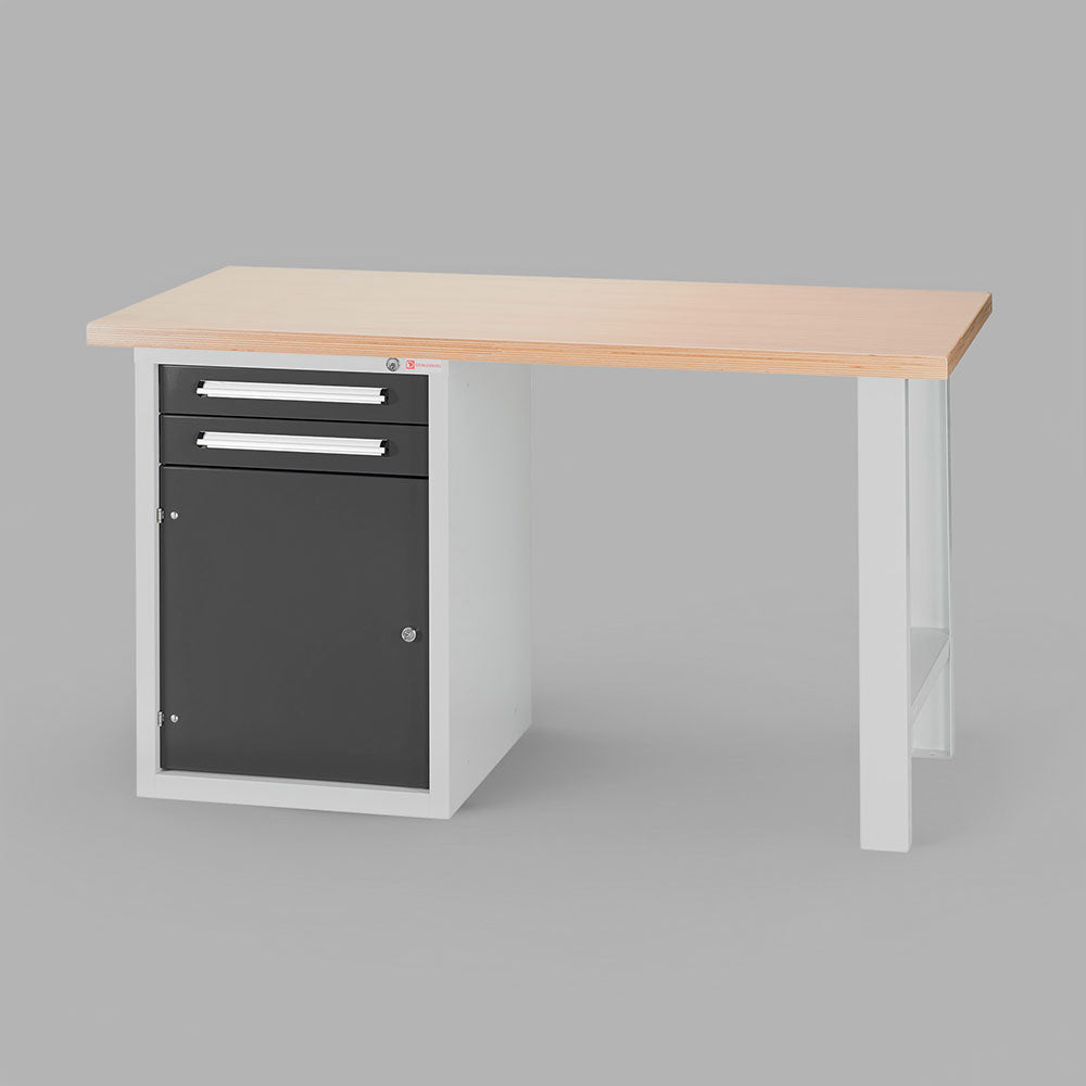 Arbeitstisch 1500 800/T2 mit Unterbauschrank, 2 Schubladen & Türe – ideal für Werkstätten