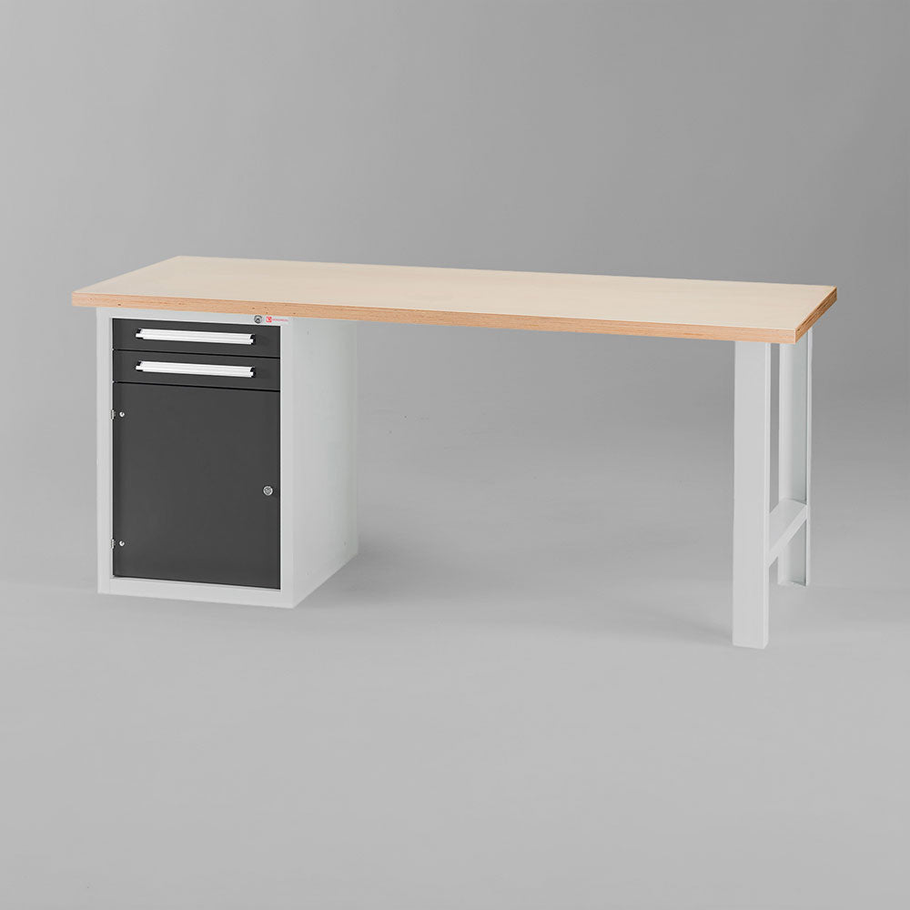 Arbeitstisch 2000 800/T2 mit Unterbauschrank, 2 Schubladen & Türe – perfekt für Werkstätten