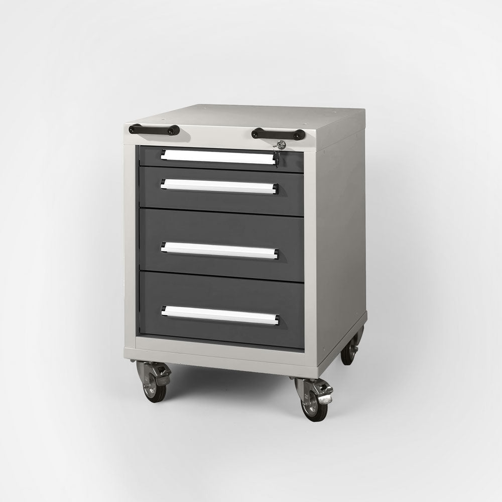 Montagewagen 670/4 – Robuster Rollcontainer auf Rollen mit 4 Schubladen, in 28 Farben konfigurierbar.