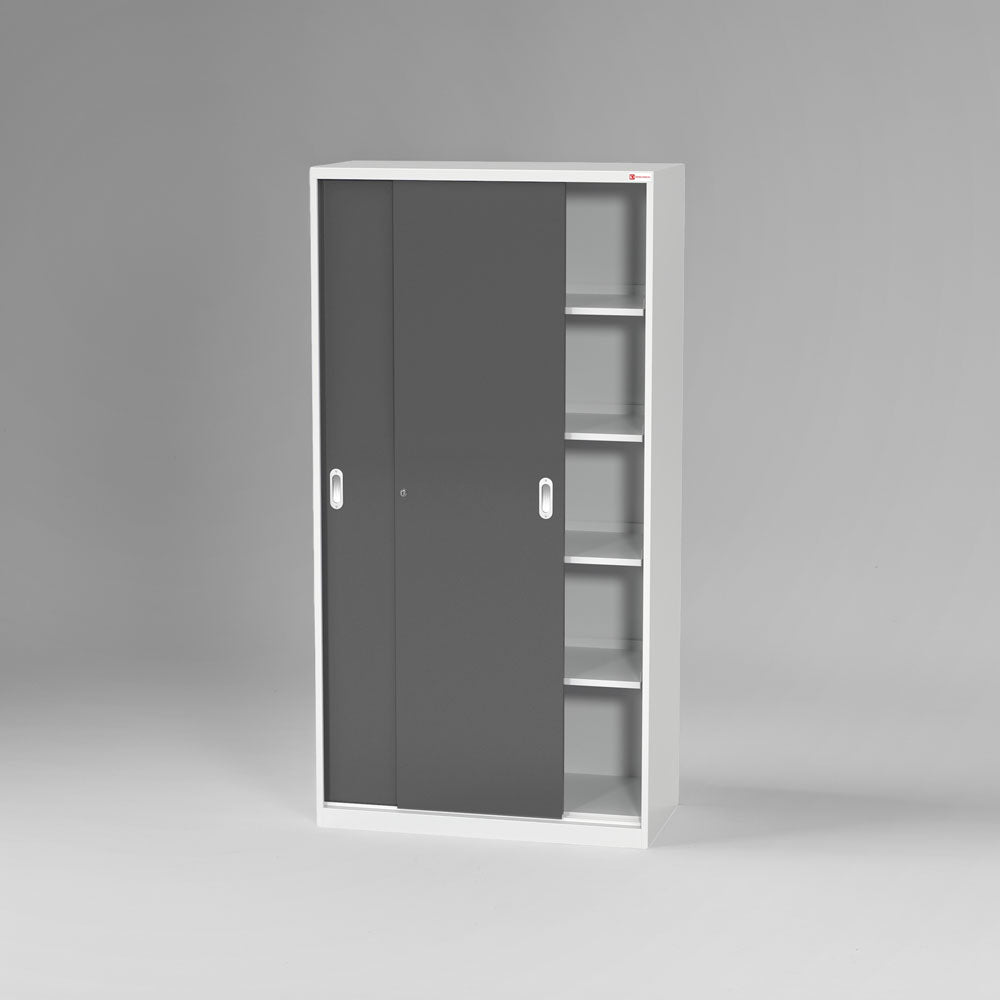 Großer Schiebetürenschrank mit höhenverstellbaren Fachböden & individueller Farbwahl aus 28 Varianten