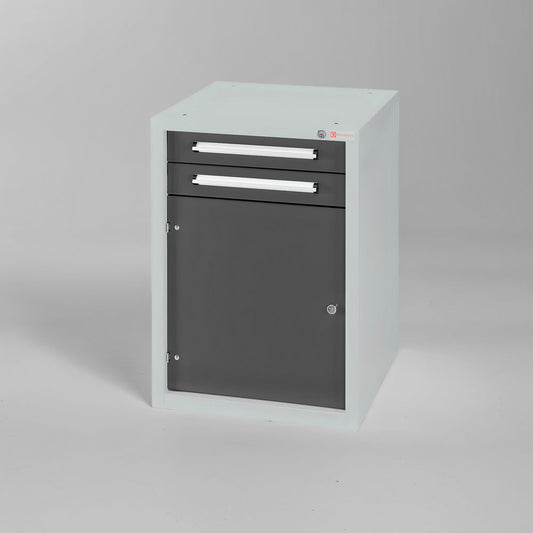 Unterbauschrank 800 T/2 - Flexibler Schrank mit Tür und Schubladen für Werkstätten. Individuell in 28 verschiedenen Farben nach Wunsch konfigurierbar. Für Arbeitstische geeignet.