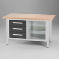 Werkbank mit 3 Schubladen, Fach, Buche-Multiplex-Platte & 28 Farboptionen.